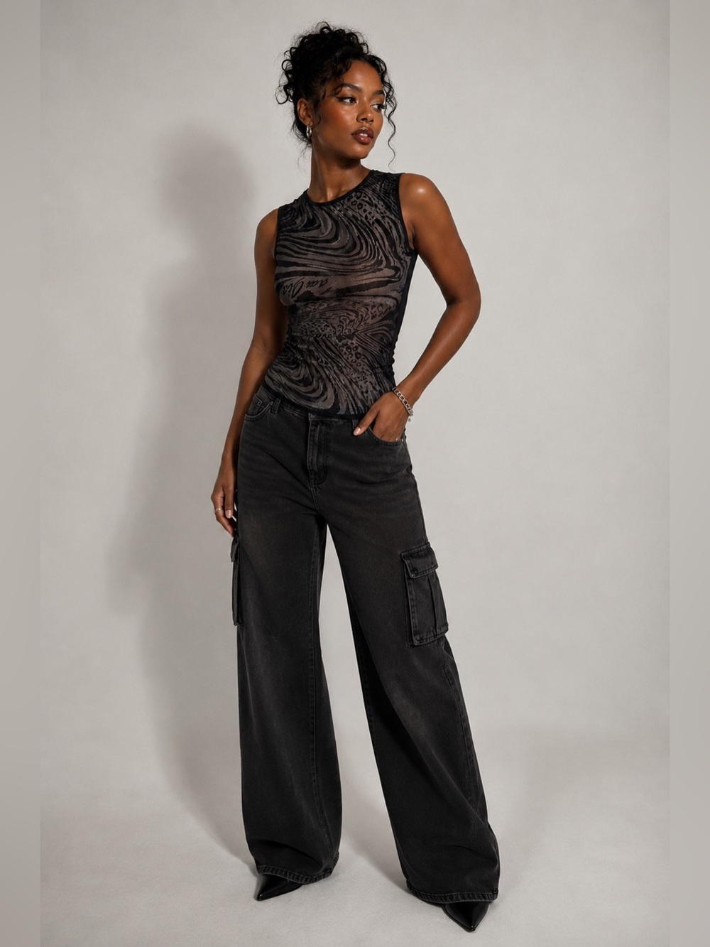 I Am Gia Mesh Velvet Animal Print Top XS